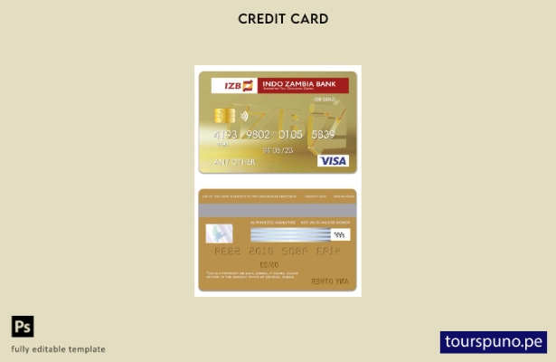 lista para imprimir plantilla de tarjeta dorada visa IZB Bank de Zambia